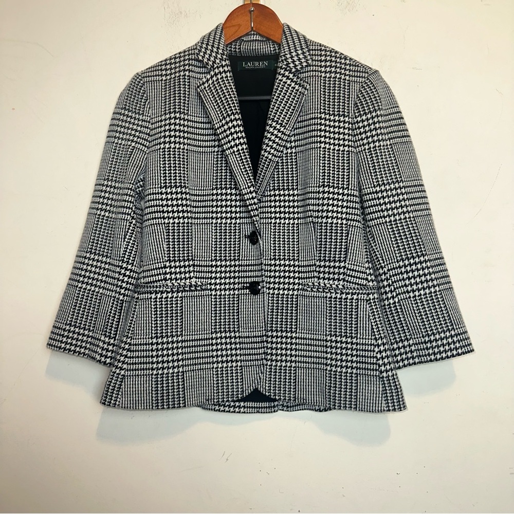 Lauren Ralph Lauren Womens 6P Cropped Houndstooth Equestrian Blazer Jacket Coat